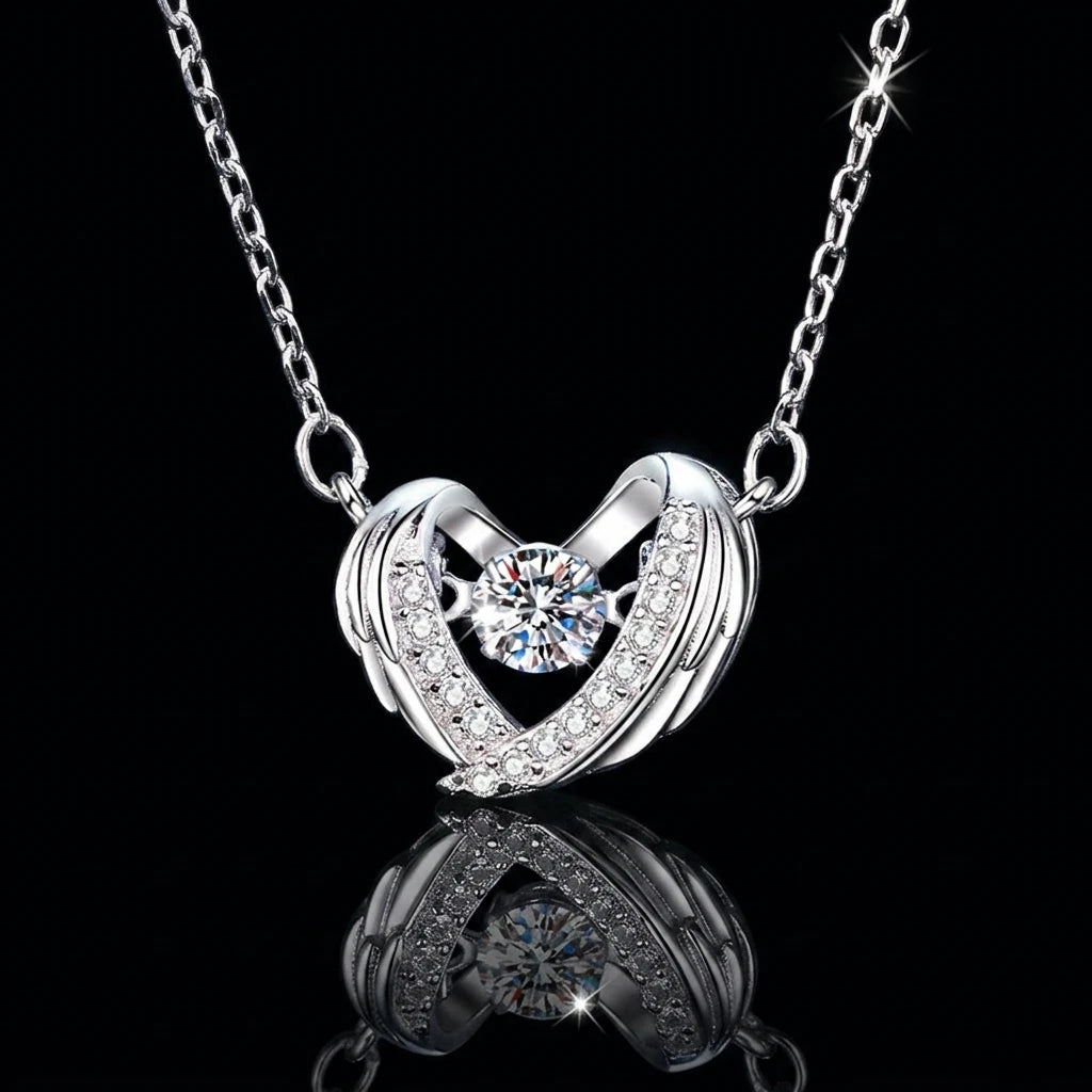 Ready to Ship Heart Angel Wings Vvs D Color Moissanite Dynamic Pendant S925 Sterling Silver Necklace for Women