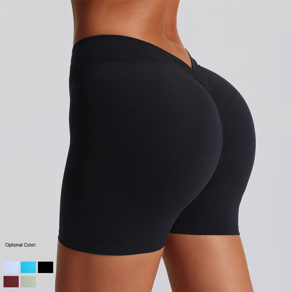V Waist High Waist Solid Color Peach Butt Yoga Shorts Fitness Tight Push up Fit Outwear Running Sports Short Leggings