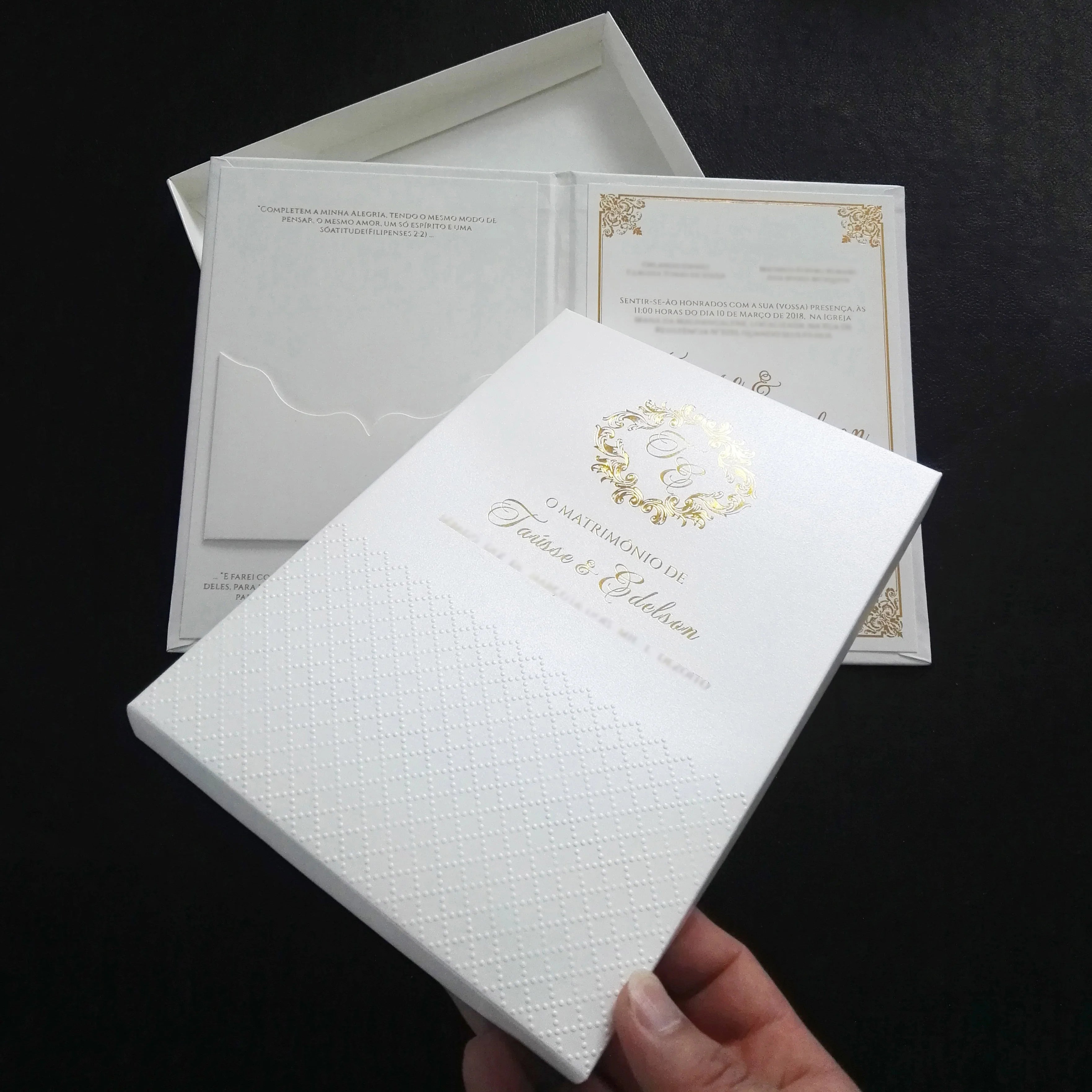 Book Hardcover Wedding Invite Cards with a Embossed Box and RSVP Cards