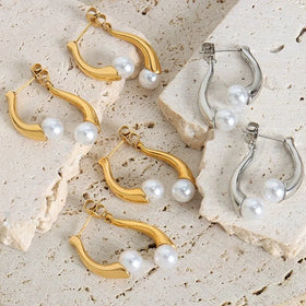 Fashionable Trendy Retro Asymmetrical Pearl Titanium Steel Earrings a Minimalist Design Elegant Stainless Steel Earrings