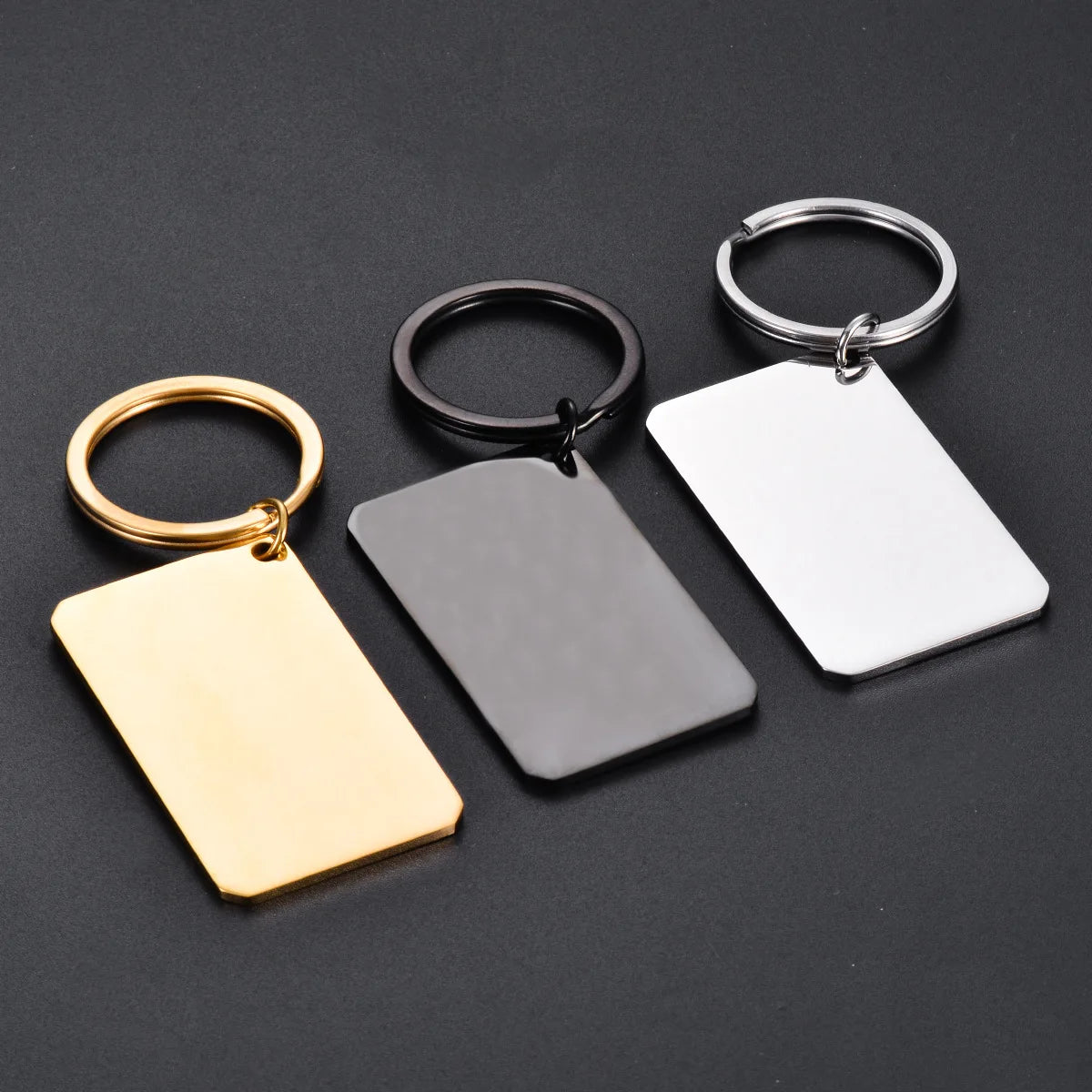 Personalized Stainless Steel Blank Rectangle Tag Keychain Charm Pendants for Necklaces Custom DIY Jewelry Making Key Ring