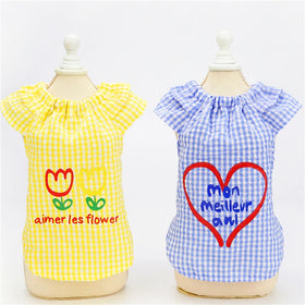 Wholesale Cute Cotton Soft Plaid and Floral Sleeveless Dog Shirt