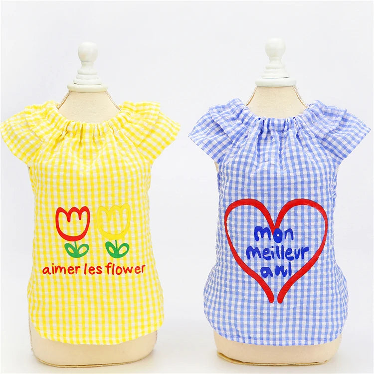 Wholesale Cute Cotton Soft Plaid and Floral Sleeveless Dog Shirt