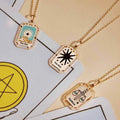 Vintage Lucky Tarot Card 18K Gold Plated Stainless Steel Star Moon Sun Star Enamel Colorful Pendant Necklace for Gift