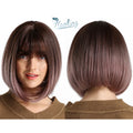 HAOLING Female Short Bob Wigs WIth Bangs Ombre Black Brown Purple Synthetic Wig Premium Synthetic Wigs