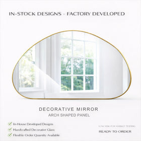 Brass Frame Glass Mirror Arch Shape Modern Minimalist Metal Inlay Handmade Interior Wall Hanging Decorative Accent Wall Mirror