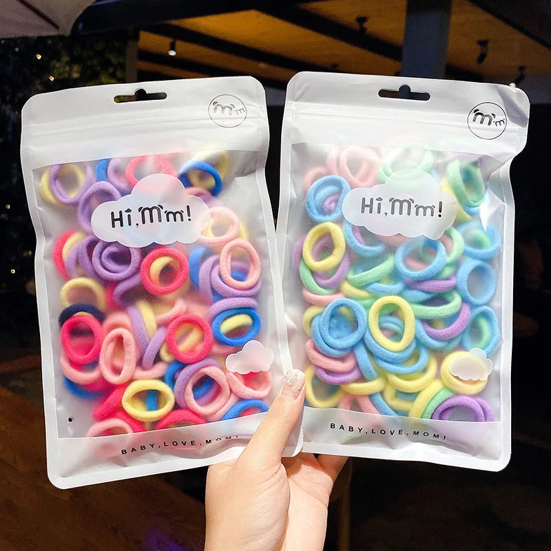 50/Set Girls Colorful Nylon Elastic Hair Bands Ponytail Holder Rubber Bands Headband