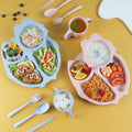 YOUNIS Wheat Straw Cartoon 6-Piece Eco-Friendly Kids Dinnerware Set Includes Owl Plate Dish Bowl Cup Spoon Fork Chopsticks-Back