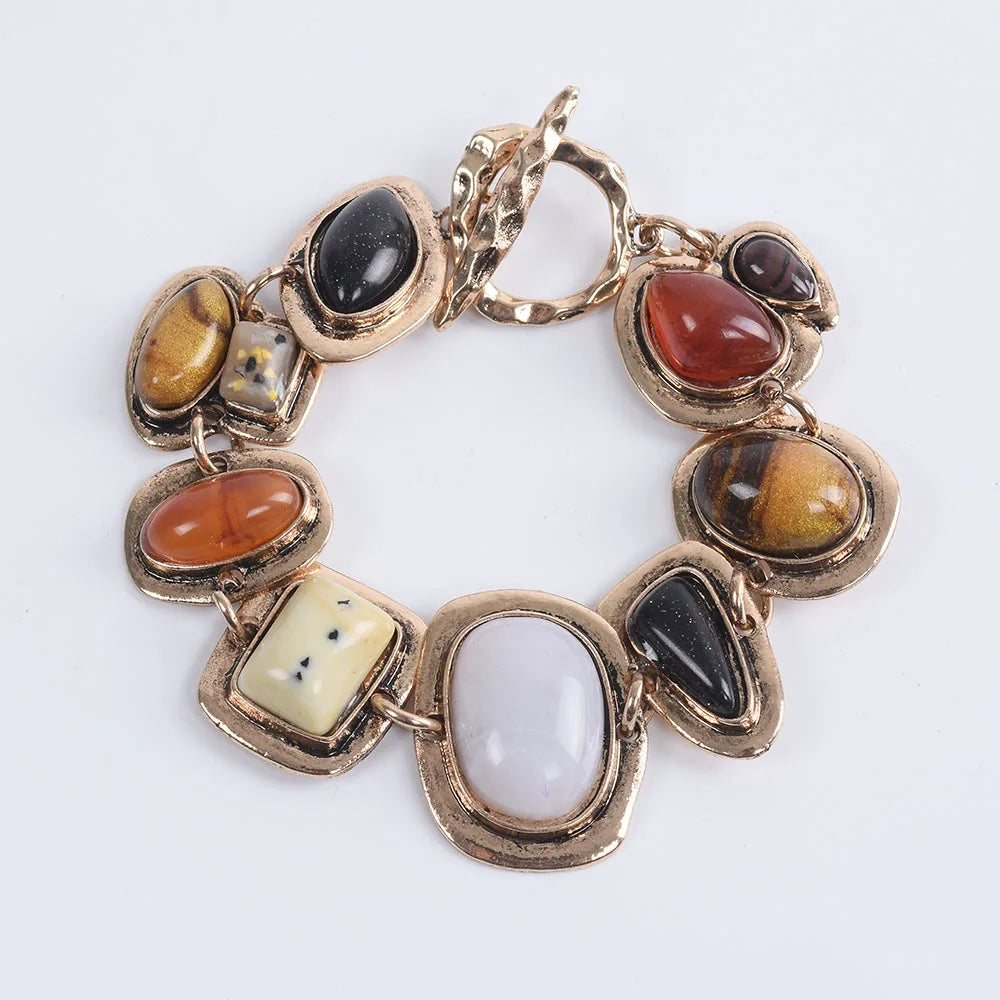 European American Trendy Stylish Geometric Metal Gemstone Charm Bracelets Popular Alloy Wholesale Sales From Manufacturer
