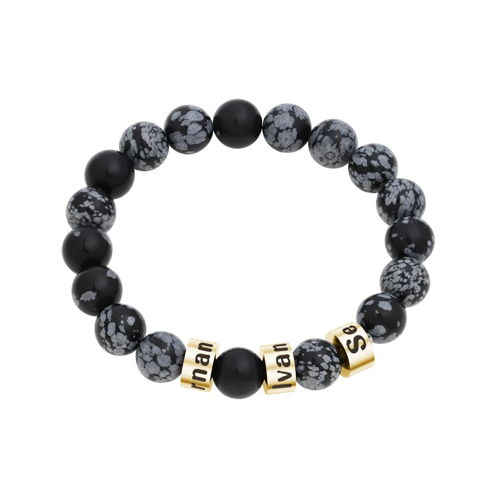 Fashion Jewelry Rhodium Plated Gold Color Engraving Beads 8mm Malachite Stone Beaded Bracelet for Men
