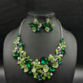 JOYFFO Silver Jewelry Set Flower-Themed Necklace Earrings with Crystal Gemstone for Brides Anniversary Gift