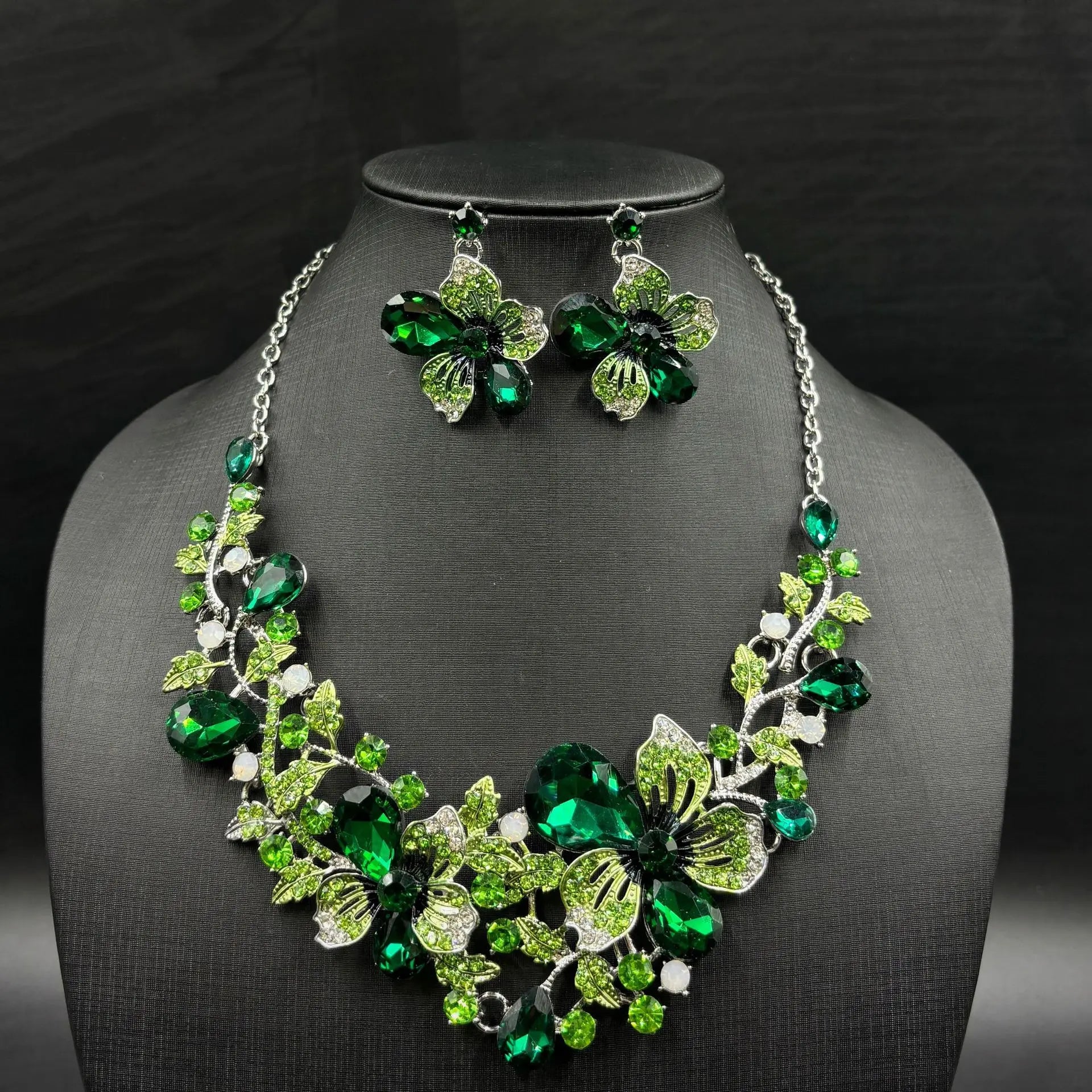 JOYFFO Silver Jewelry Set Flower-Themed Necklace Earrings with Crystal Gemstone for Brides Anniversary Gift