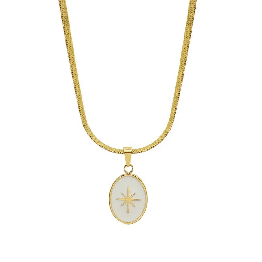 Women Summer Jewelry Star Lighting Enamel White Resin Pendant Snake Chain Necklace