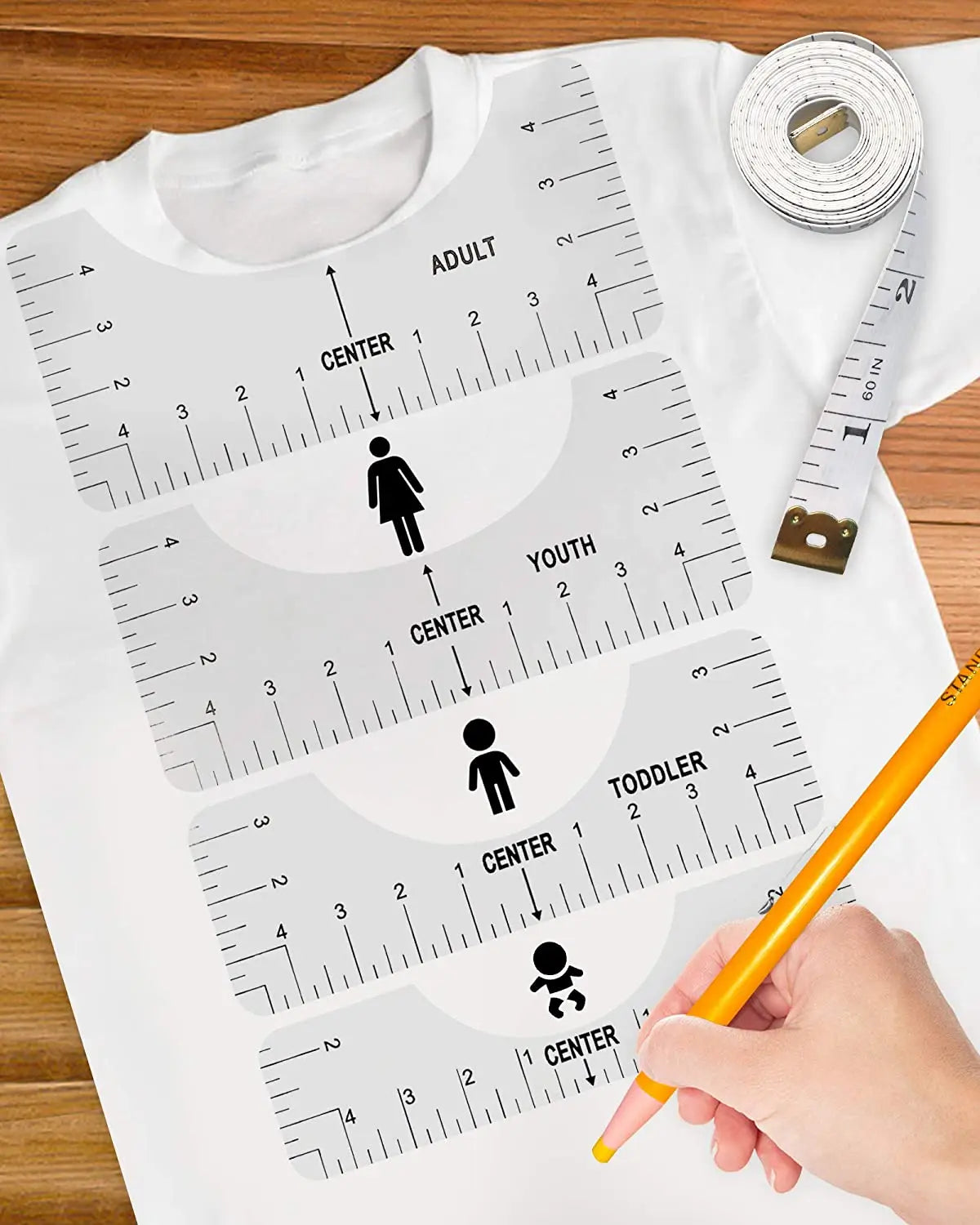 Hot Sale 4pcs  PVC T-Shirt Ruler Guide Alignment Tool to Center Designs for Adult Youth Toddler Infant