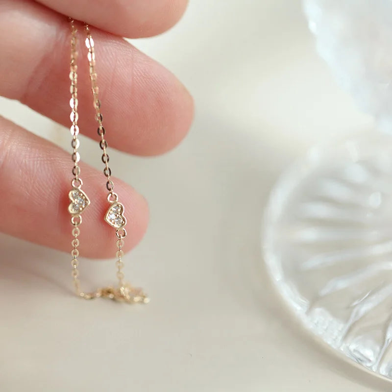 INS Chill Fashion 14K Gold Plating Pure 925 Sterling Silver Thin Chain Crystal 3 Hearts Bracelets for Women Girls Jewelry