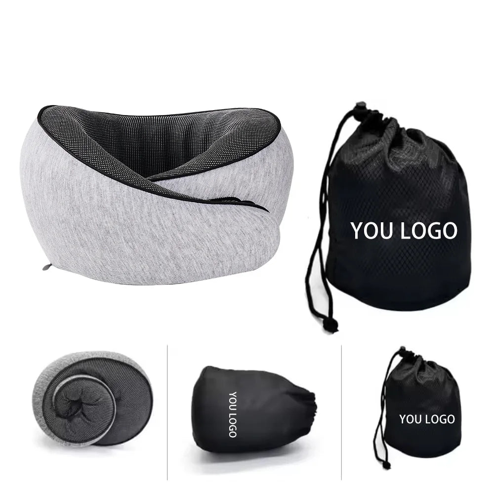 Factory Sell 100% Pure Memory Foam Travel Neck Pillow for Flight Headrest Sleep Portable Plane Accessories Light Grey
