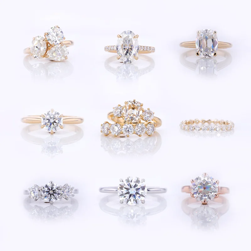Starsgem Cushion Oval and Round Cut Moissanite Jewelry Custom Yellow White Rose  Gold Rings 18k 14k 10k Gold Jewelry