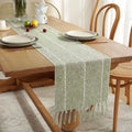 Wholesale Cotton and Linen Boho Table Runners With Tassels Handmade White Green Table Runner Cloth for Dining Tables