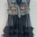 Wholesale 2026 Spring European Stapled Beads With Diamond Spliced Mesh Fashion Brand Denim Women's Vest
