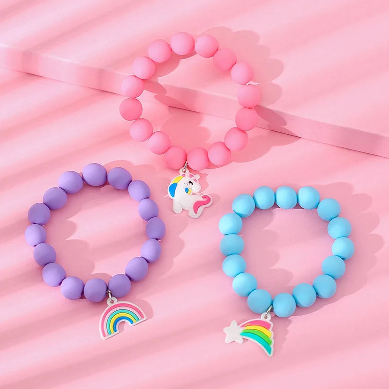 Wholesale fashion charm bracelets Cute Cartoon Kids Bracelets Set Rainbow Cherry Charm Beads Bracelet for Kids