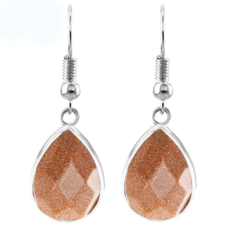 Fashion Jewelry Simple Design Water Drop Natural Blue Goldstone Purple Stone Earrings Women