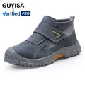 GUYISA Safety Shoes for  Men  Suede European Standard Steel Toe Plastic and Rubbersafety Shoes