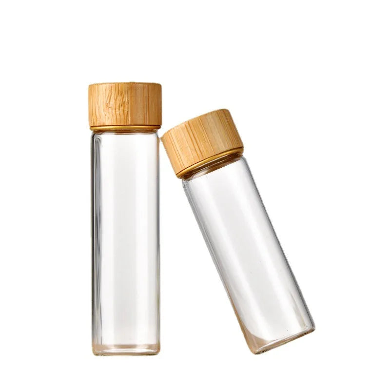 Custom Logo Screw Tubular Mini Tube Food Storage 10ml 15ml 20ml 30ml 50ml 60ml 100ml Glass Vial Bottles with Bamboo Cap