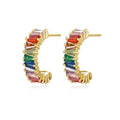 Fine Jewelry 925 Sterling Silver Baguette Colored Zircons CZ Diamond Stud Earrings for Women