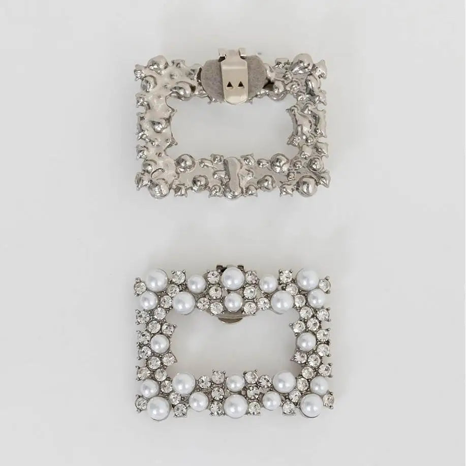 Wedding Shoe Jewel Ivory White Pearl Clip Shoe Decorations Square Rhinestone Alloy Buckle Shoe Clip for Bridal