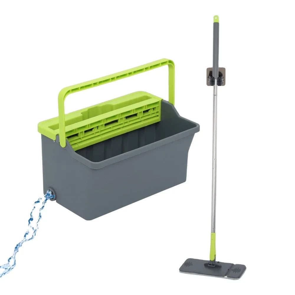 Microfiber Flat Mop and Bucket System Flat Floor Mop and Bucket Set Separate Clean and Dirty Water