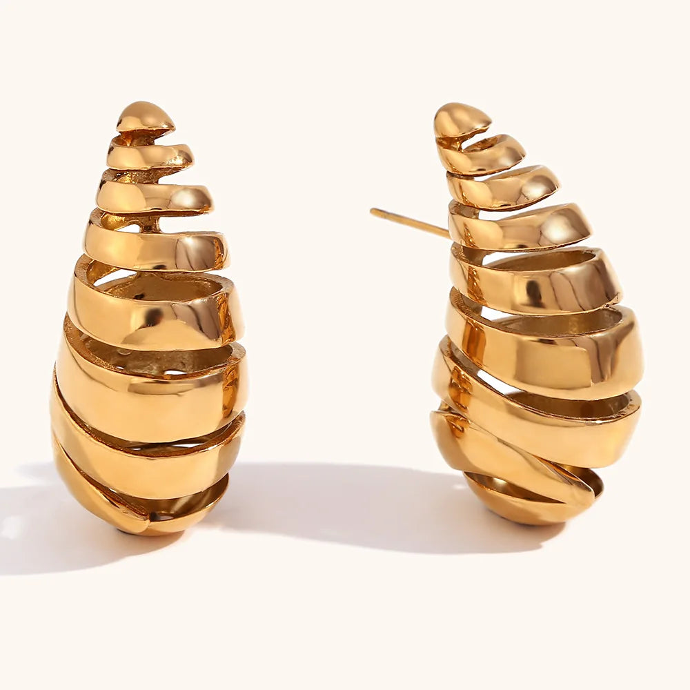 New Arrival Hollow Chunky Croissant Earrings Stainless Steel 18k Gold Plated Hypoallergenic Light Hollow Teardrop Earrings