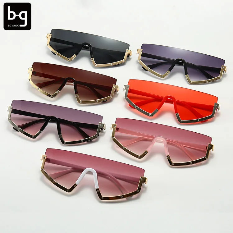 Women Big Metal Gradient Half Frame 2025 Custom Fashion Shades Luxury Sunglasses Sun Glasses