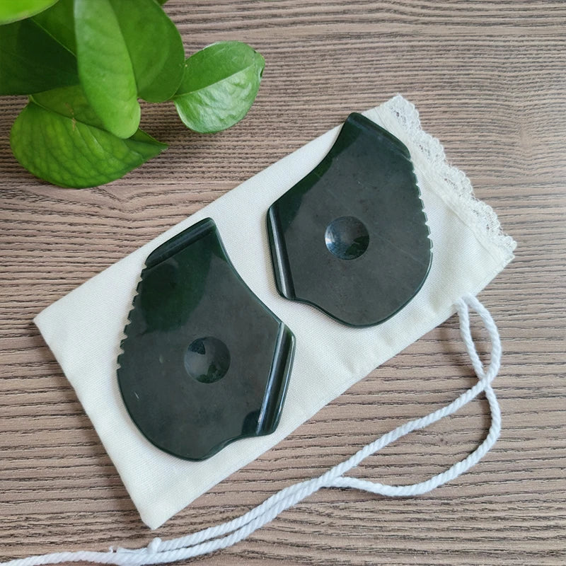 GREEN NEPHRITE JADE FACIAL GUA SHA TOP QUALITY Intro Gua Sha Tool Nephrite Jade True Nature Body & Beauty Therapy Guasha Tool