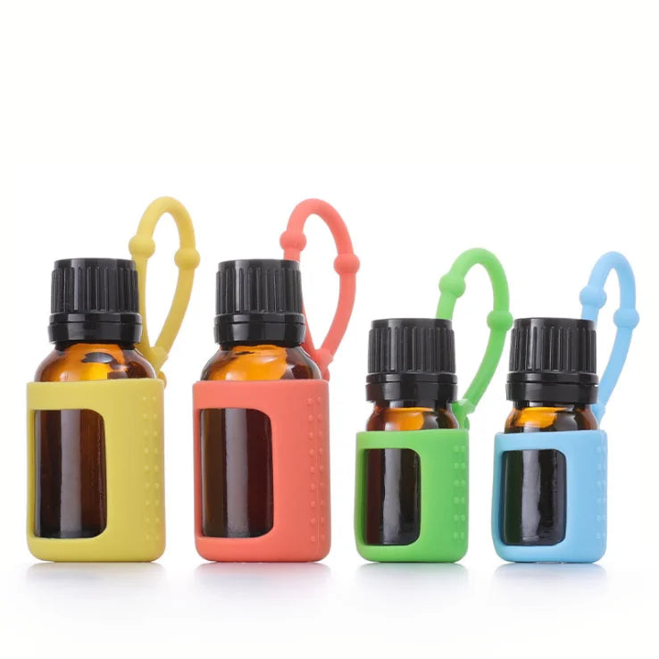 5ml 30ml Silicone Holder Cosmetic Packaging Small Portable Vials Amber Essential Oil Glass Bottle for Skincare