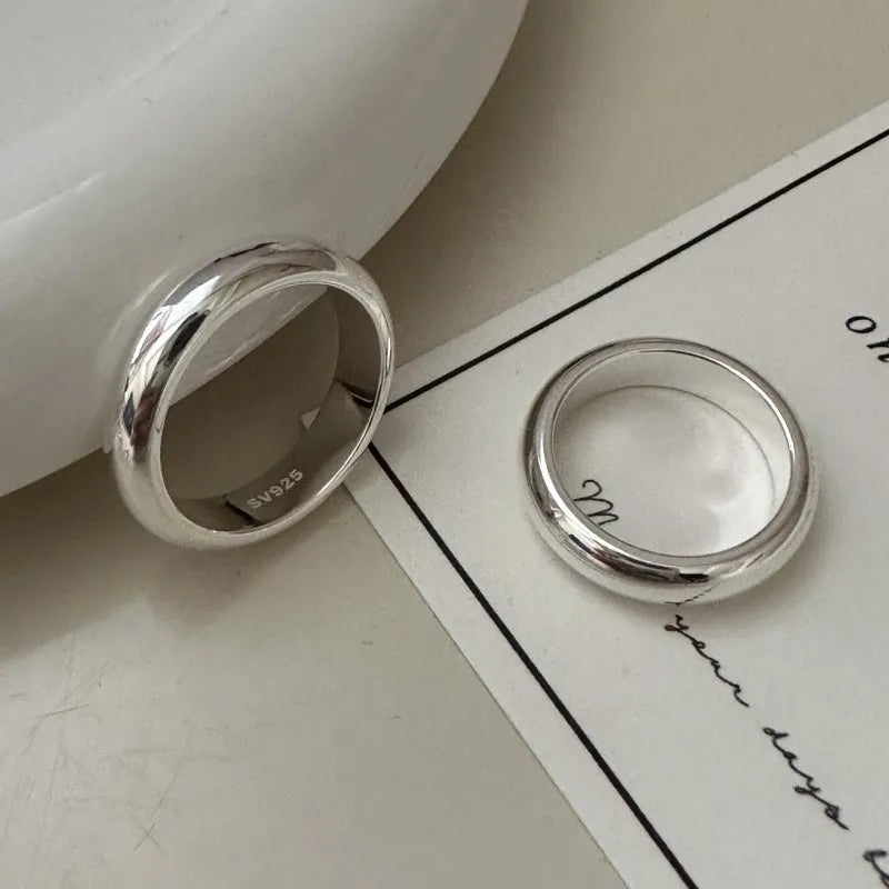 Best Selling Simple Glossy 1 Piece 925 Sterling Silver Round Solid Size Vintage Rings for Women New Design