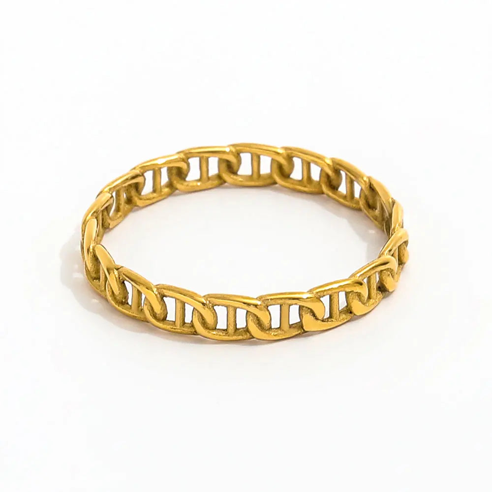 High End PVD Gold Plated Simple Chain Ring Stainless Steel Rings for Women