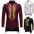 Luxury Man Islamic Clothes Print Stand Collar Tops Long Sleeve Shirt Clothing Kurta Thobe Men Muslim