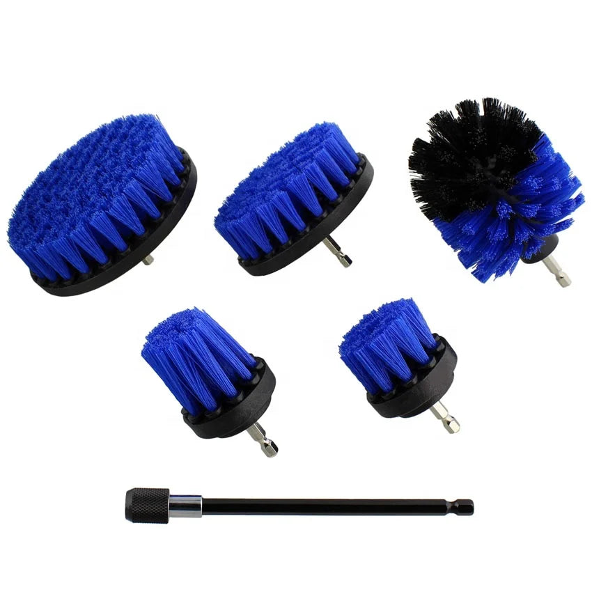 6Pcs Blue Detailing Cleaning Brushes Set with Extension Rod Drill Attachment Brush Kit for Bathtub Bathroom Kitchen Car Clean