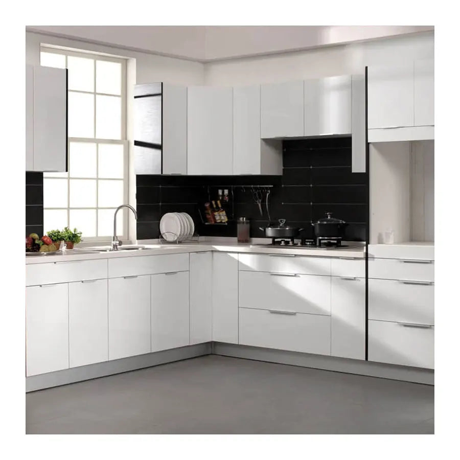 NICOCABINET White Advanced Style Island Kitchen Cabinet High Gloss Pantry Storage Hanging Normal Idea Marble Laminate Resin