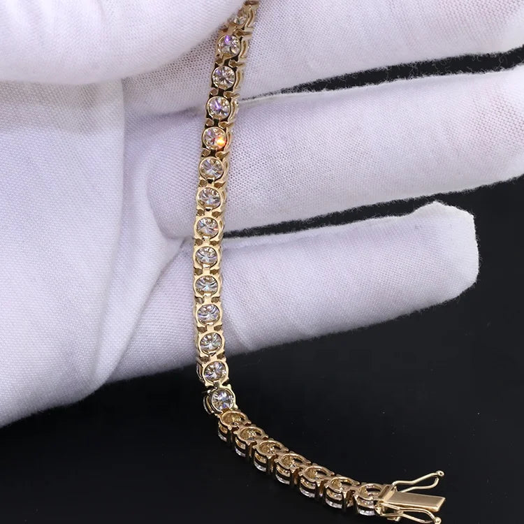 Charming Bracelet 5mm 18cm Iced Out D Color VVS Round Cut Moissanite Tennis Bracelet 14Kt Yellow Gold Hip Hop Fine Jewelry