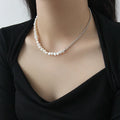 S925 Sterling Silver Asymmetric Pearl Beaded Choker Necklace Bohemian Handmade Chunky Chain Summer Trendy Jewelry for Women