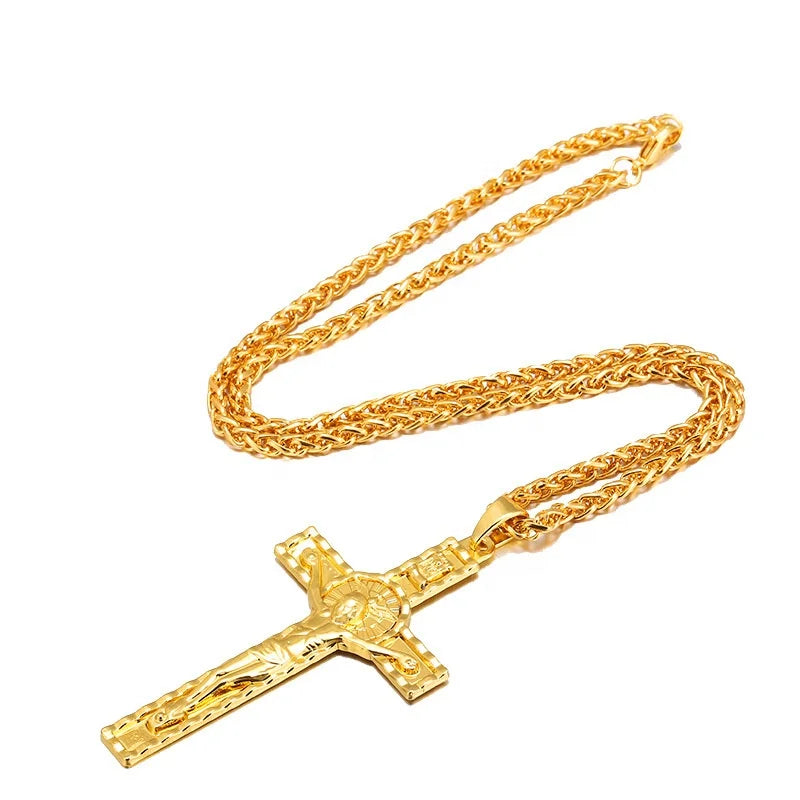 Mix Style Children's Religious Christian Alloy Rhinestone Engraved Jesus Cross Pendant Necklace