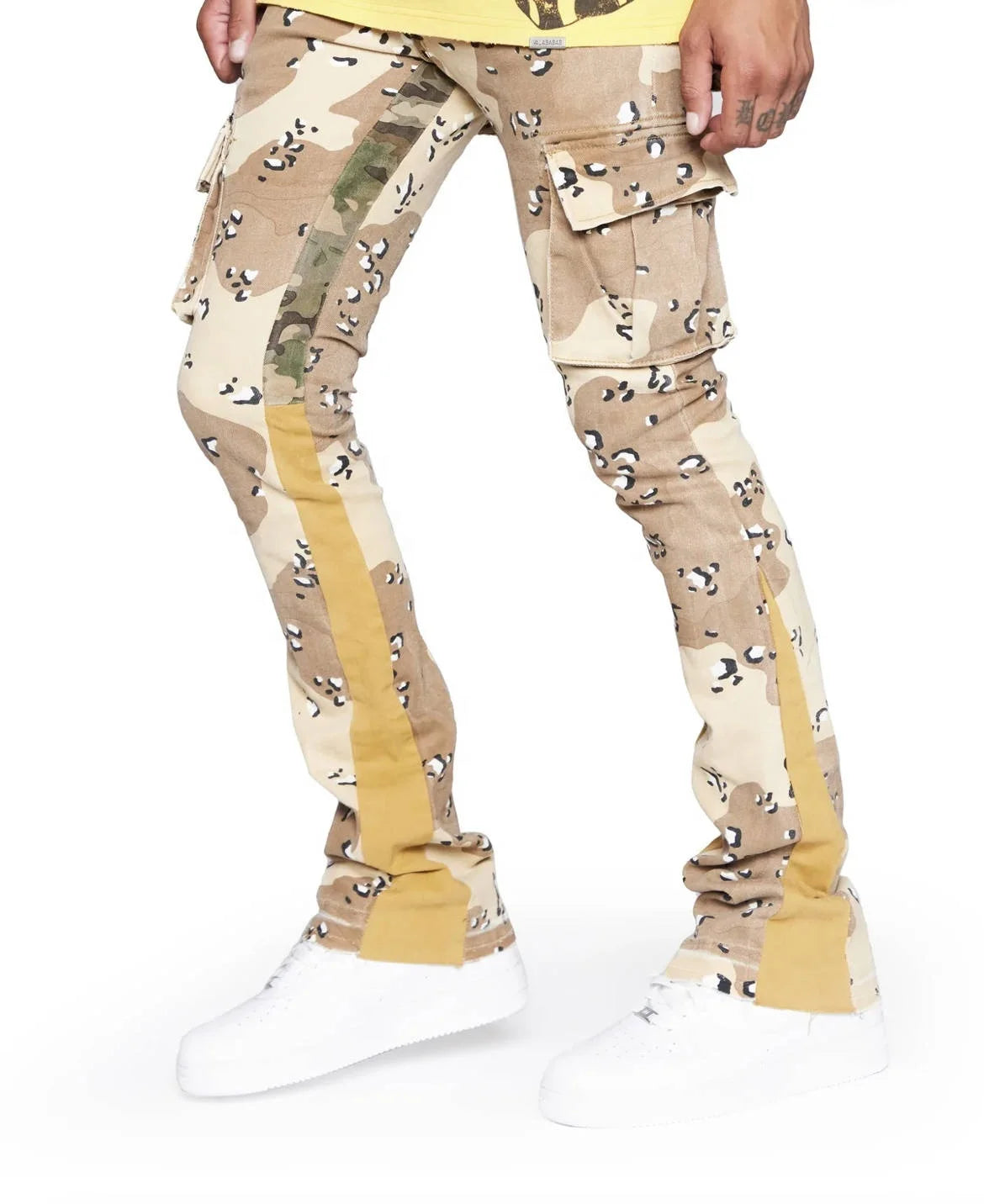 KY Homme Denim Wholesale Leopard Print Camouflage Cotton Cargo Pants Flared Jeans Pants for Men