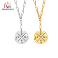 Customized Diamond-Embedded Round Disc Necklace Stainless Steel Compass Necklace