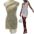WDP-492  2024 Fashion Silver Patches Sewing Chain Fringe Shiny Rhinestone Beaded Gown Applique for Party Dancing Dress
