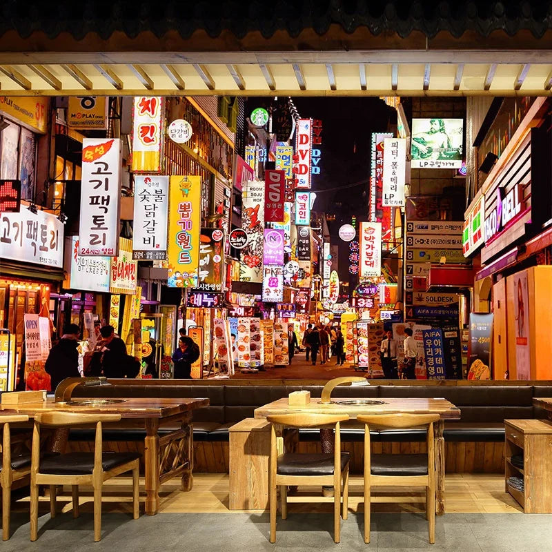 Korean Street View Background Korean Style Living Room Waterproof Anti-Static Moisture-Proof Modern Silk Wallpaper