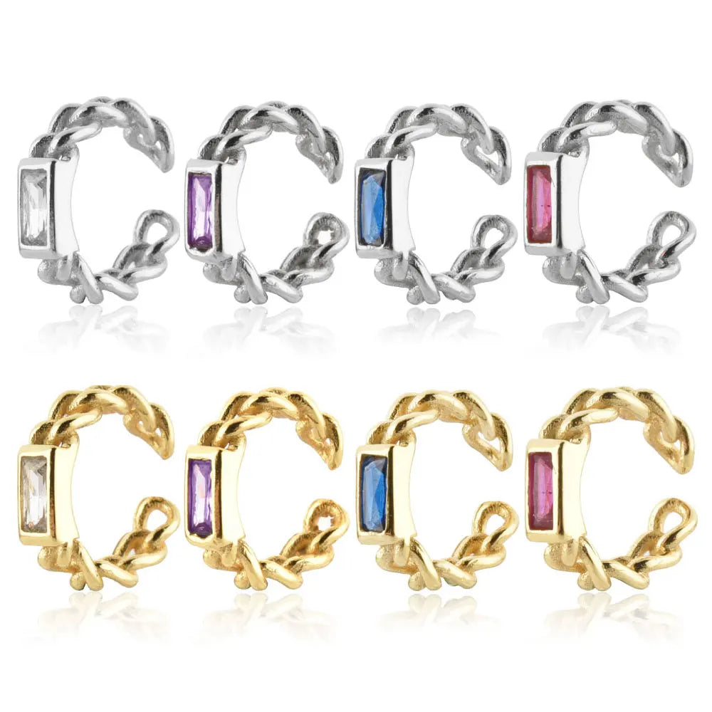 FUAMAY Aretes De Plata 925 Twisted Earrings 18K Gold Plated Ear Cuff Earrings With Zircon