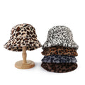 High Quality Lamb Faux Fur Winter Bucket Hat Embroidered Leopard Design for Adults Kids Wholesale Fluffy Plush Fisherman Hat
