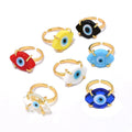 Fashion Trendy Copper Resizable Resin Turkish Blue Evil Eyes Charm Finger Ring Toy Jewelry for Women