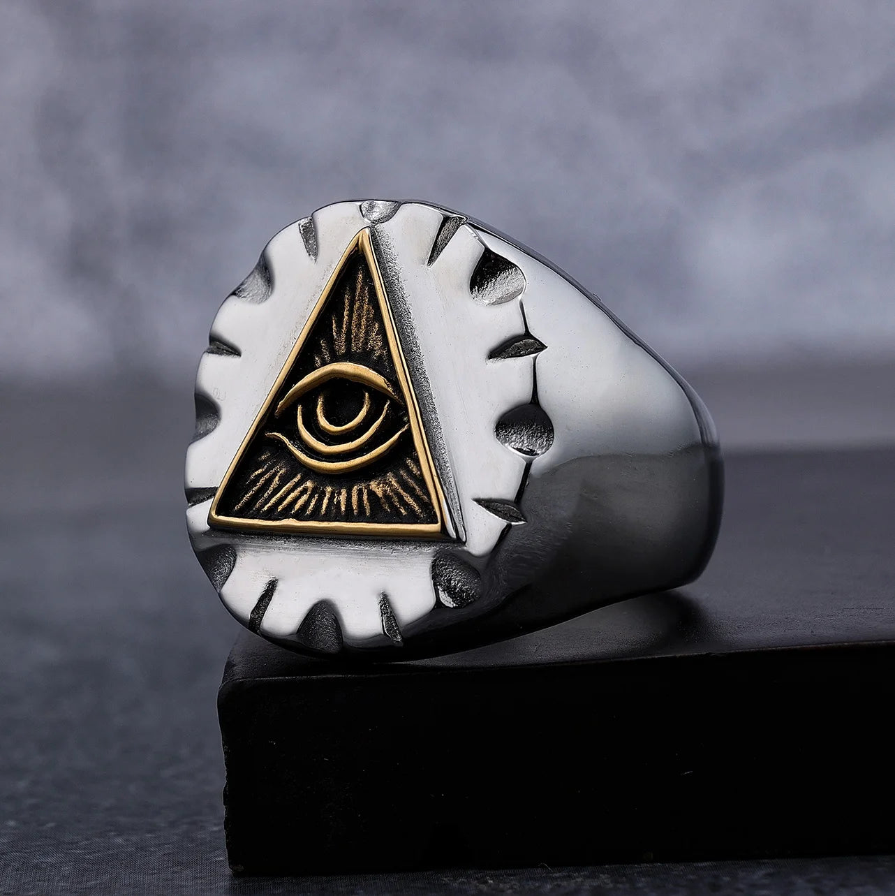 RTS Mens Illuminati Rings Stainless Steel Silver Gold Triangle All Seeing Eye of Providence Ring for Hiphop Party Daily Wear
